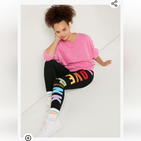 PINK Victoria's Secret Pants - Women's VS Pink Black Leggings w/ Multi-Colored Love Pink Logo